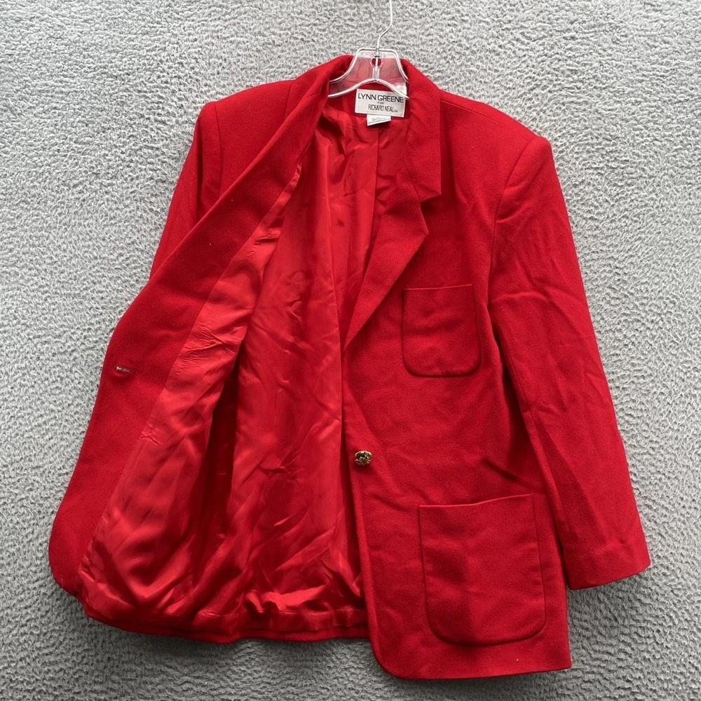 Vintage Lynn Green Wool Blazer Women 10 Red Gold Button Corpcore Career Business